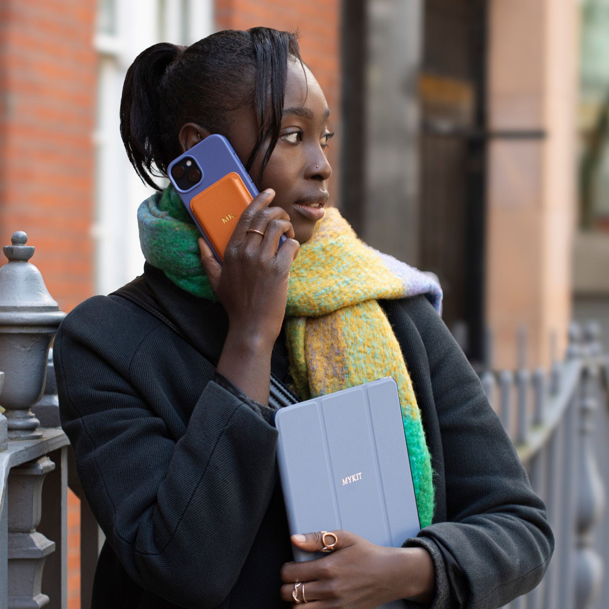 Light Blue MagSafe Grain Texture Personalized Card Holder