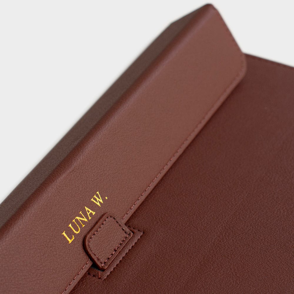 Dark Brown Personalized Laptop Sleeve with Stand