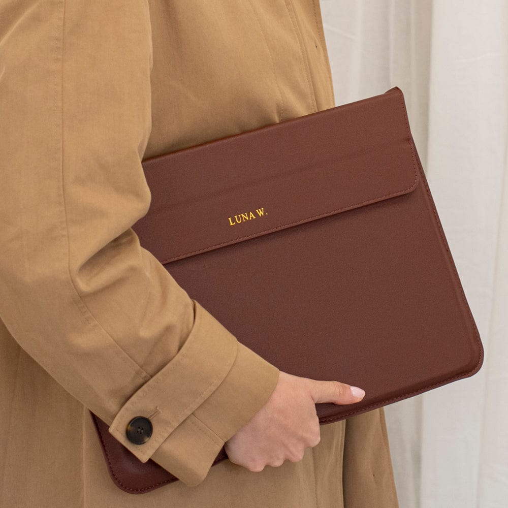 Dark Brown Personalized Laptop Sleeve with Stand