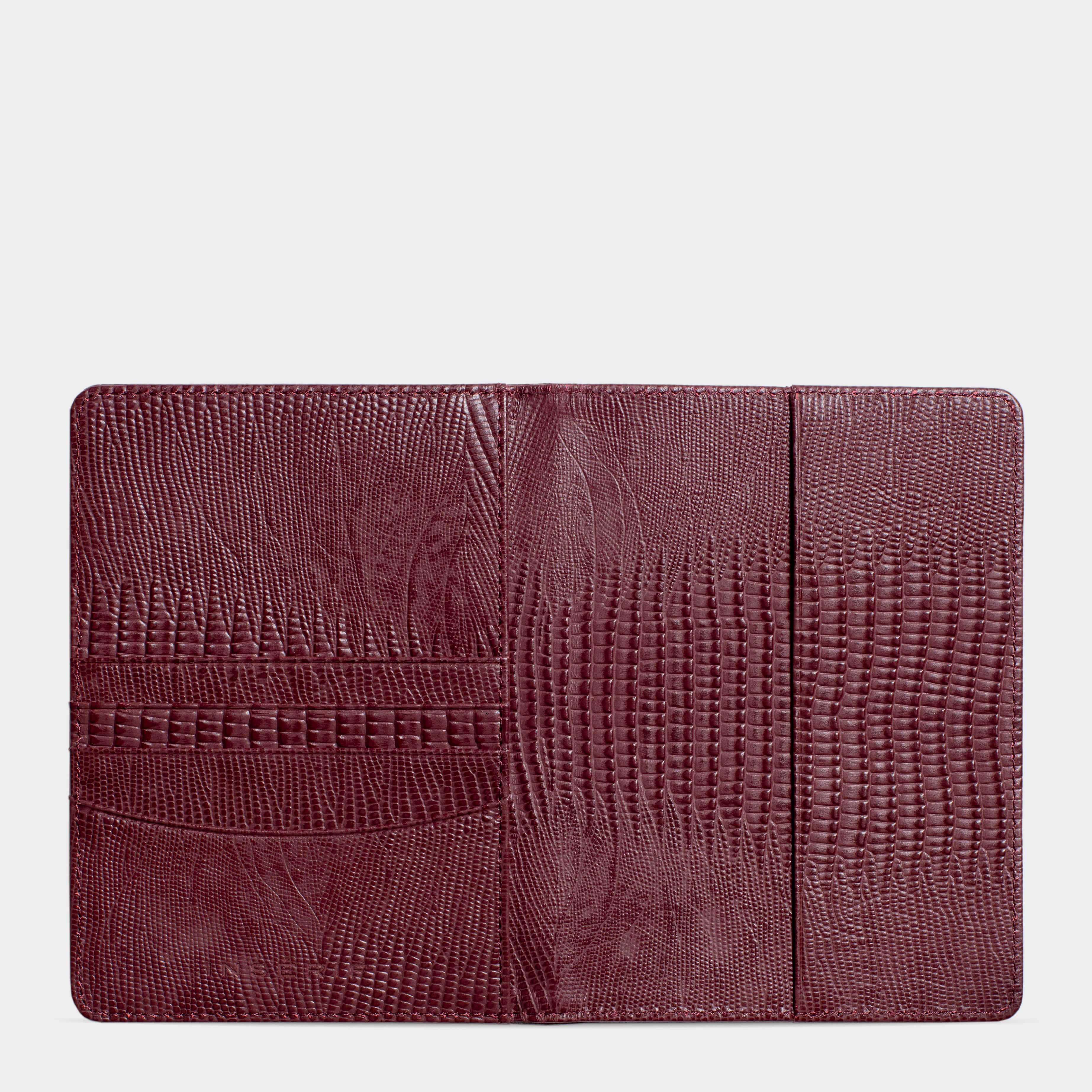 Burgundy Lizard Leather Personalized Passport Holder