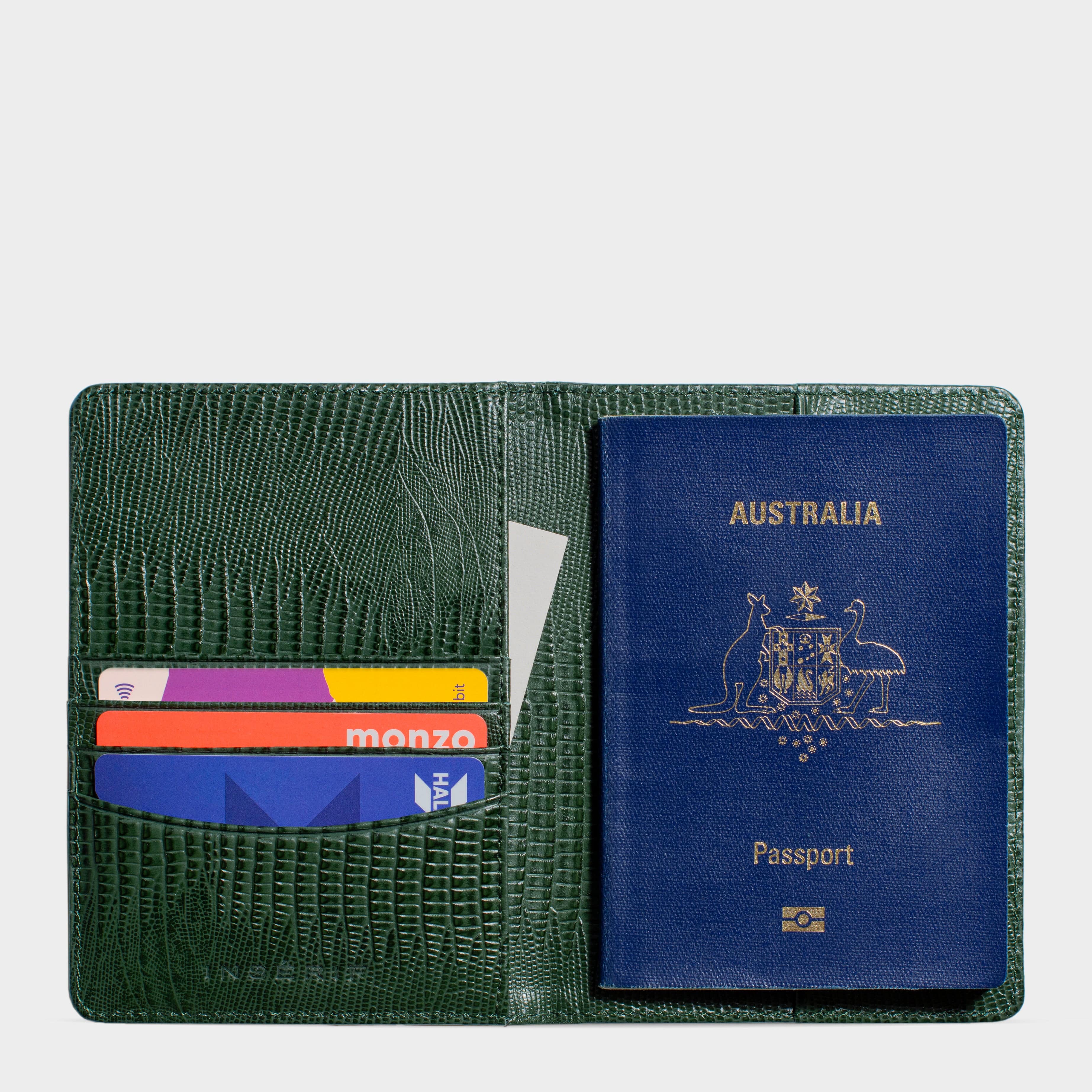 Dark Green Lizard Leather Personalized Passport Holder