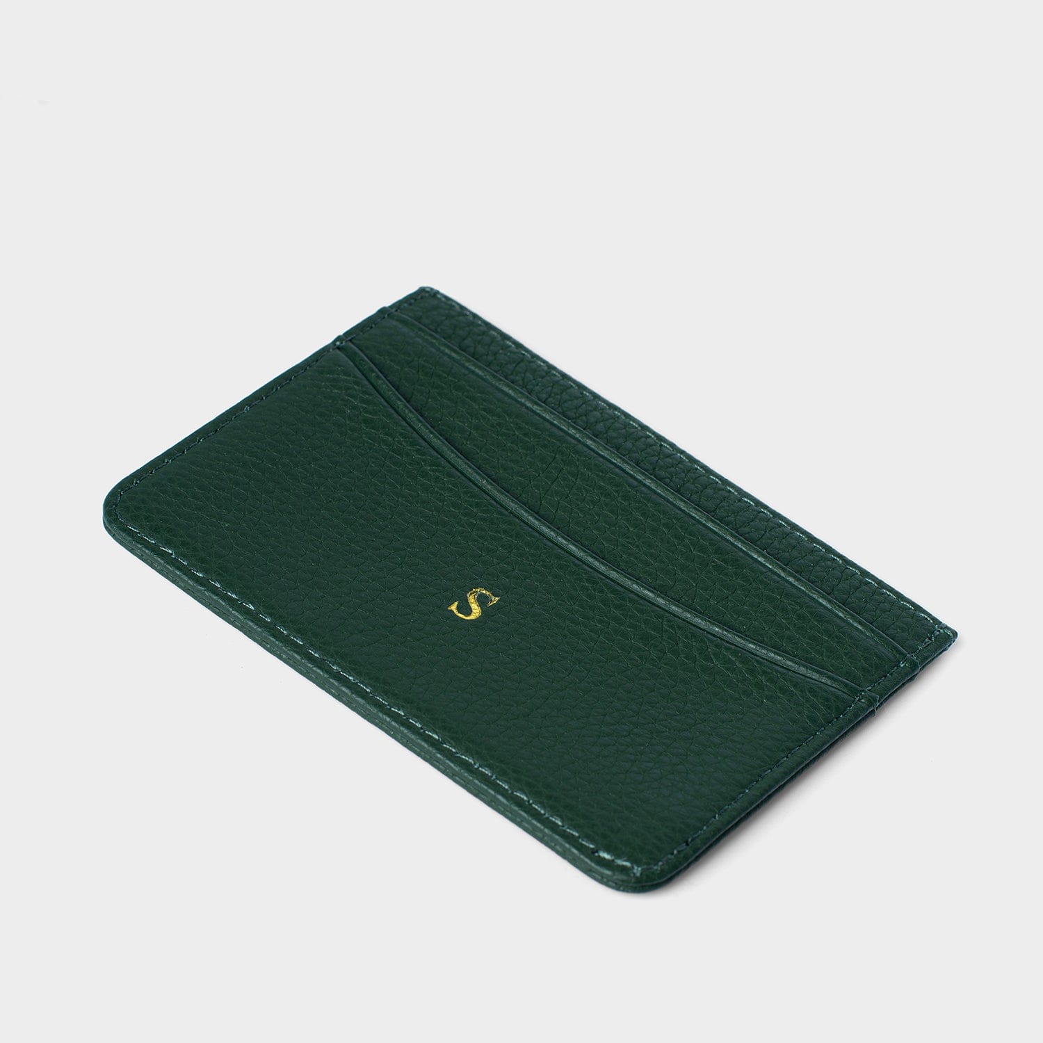Dark Green Pebble Leather Personalized Card Holder