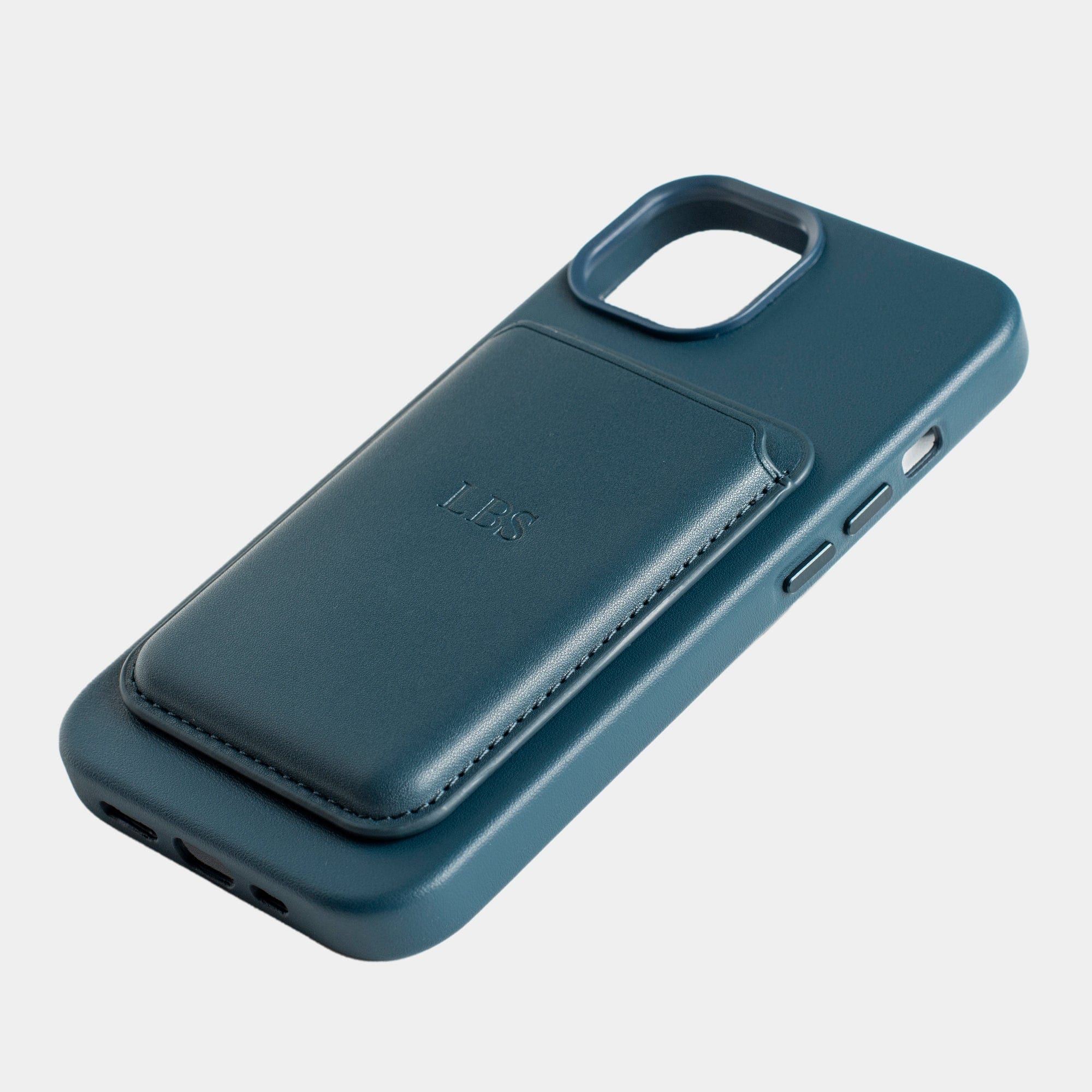Navy MagSafe Grain Texture Personalized Card Holder