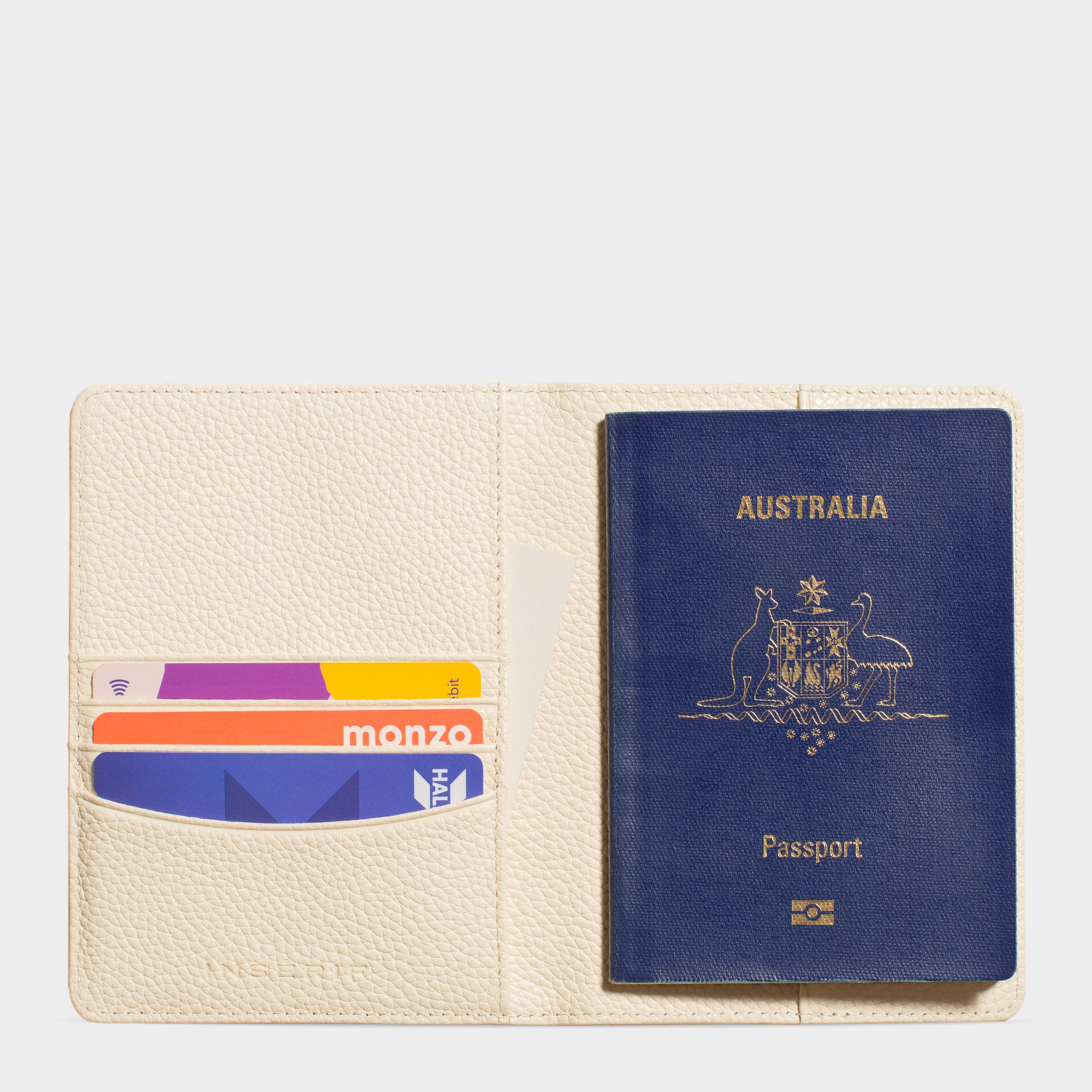 White Pebble Leather Personalized Passport Holder