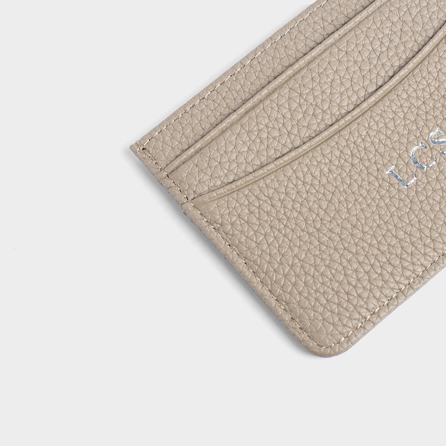 Taupe Pebble Leather Personalized Card Holder
