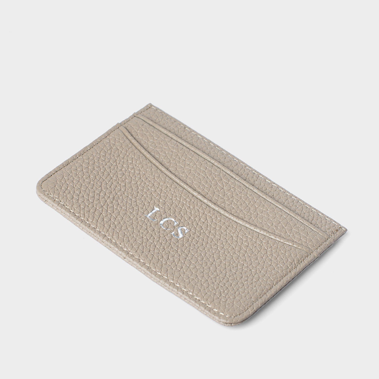 Taupe Pebble Leather Personalized Card Holder
