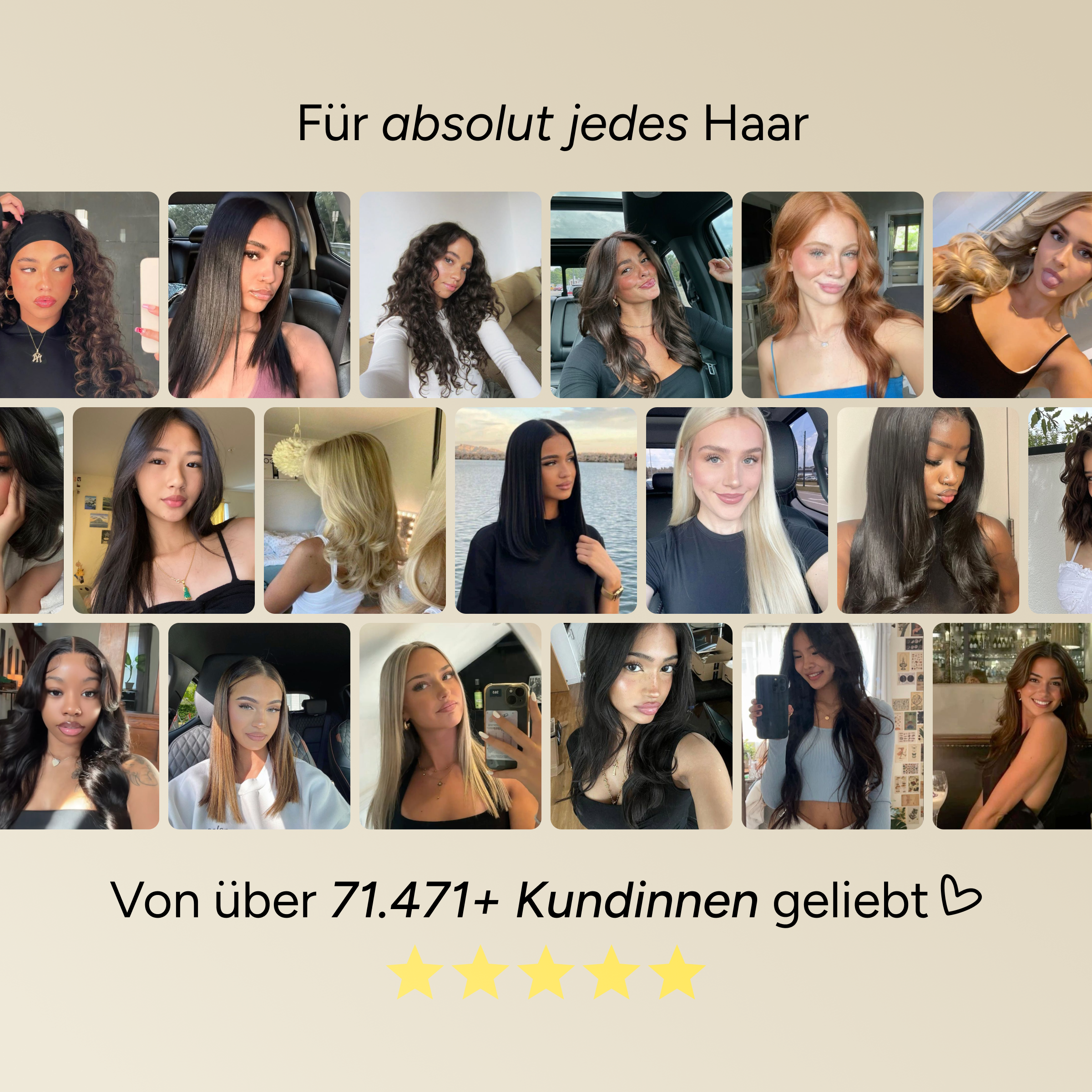 Verschiedene Frisuren-Styles mit dem DOYOO™ AirStraight 2-in-1 Glatt- und Föhnstyler – geeignet für jeden Haartyp.