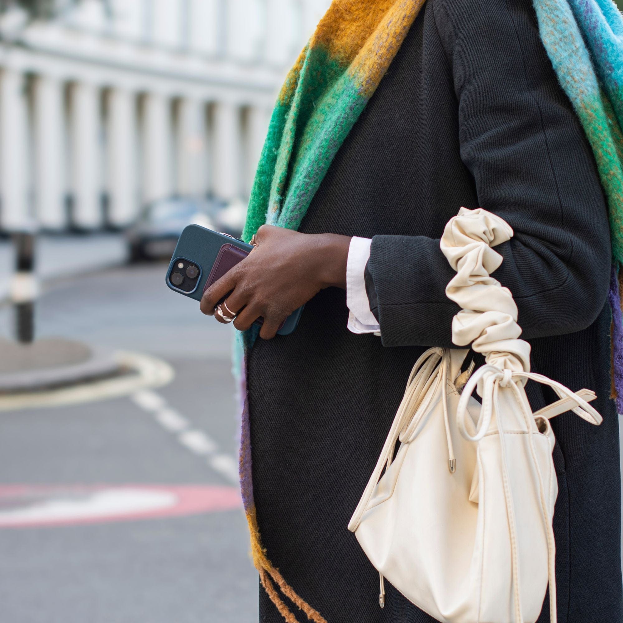 Navy MagSafe Grain Texture Personalized Card Holder