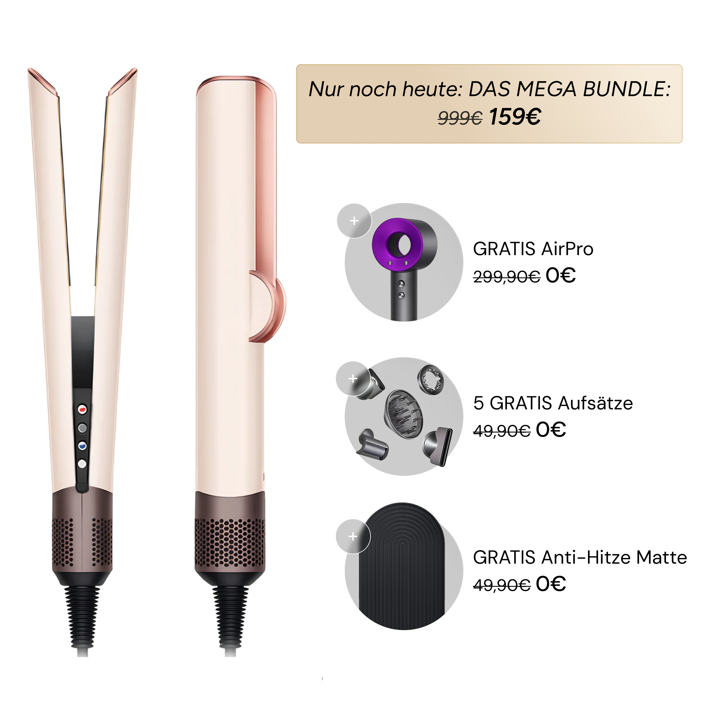 AirStraight Glättungsstyler in Schwarz mit AirPro Föhn, violettem Stylingaufsatz und Zubehör-Set