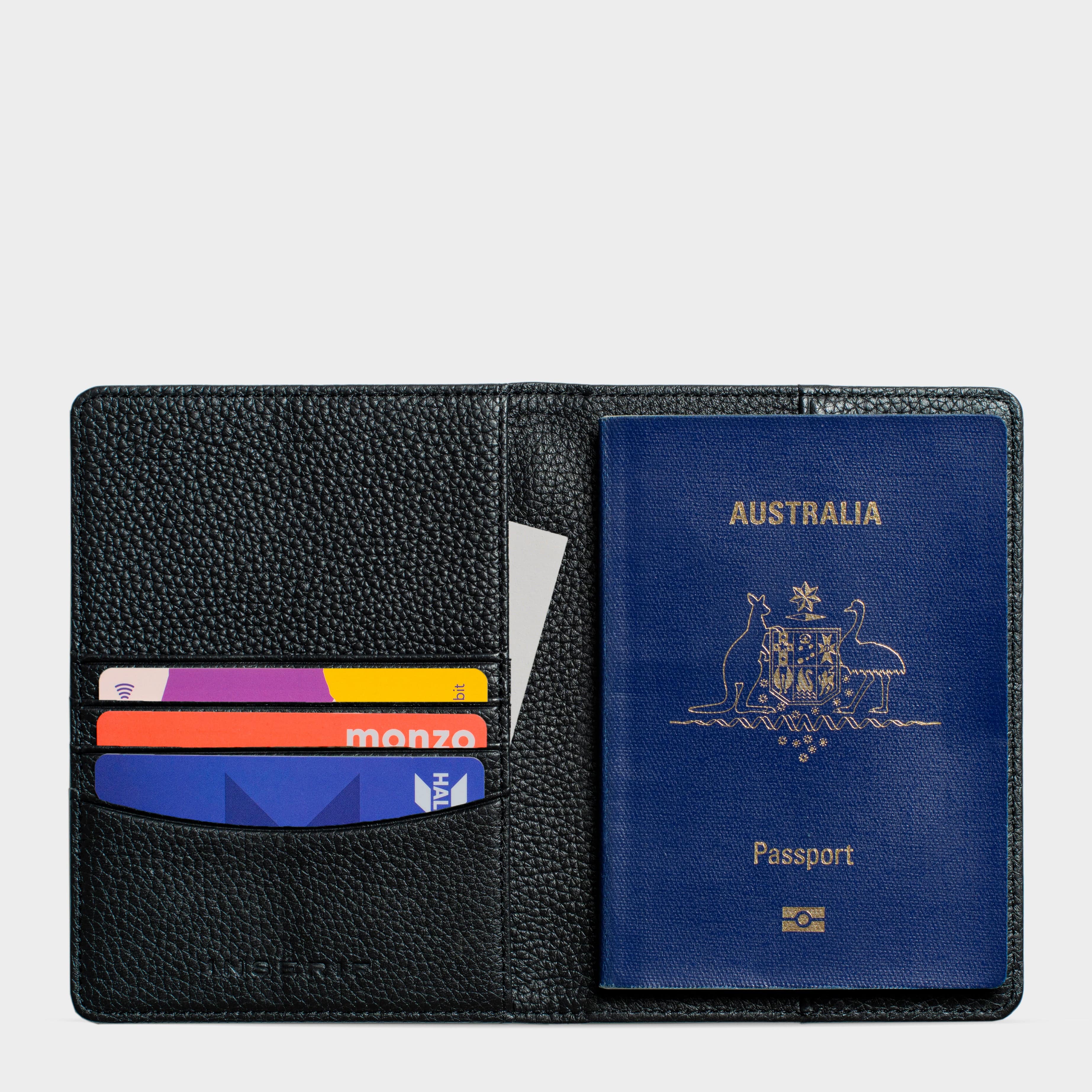 Black Pebble Leather Personalized Passport Holder