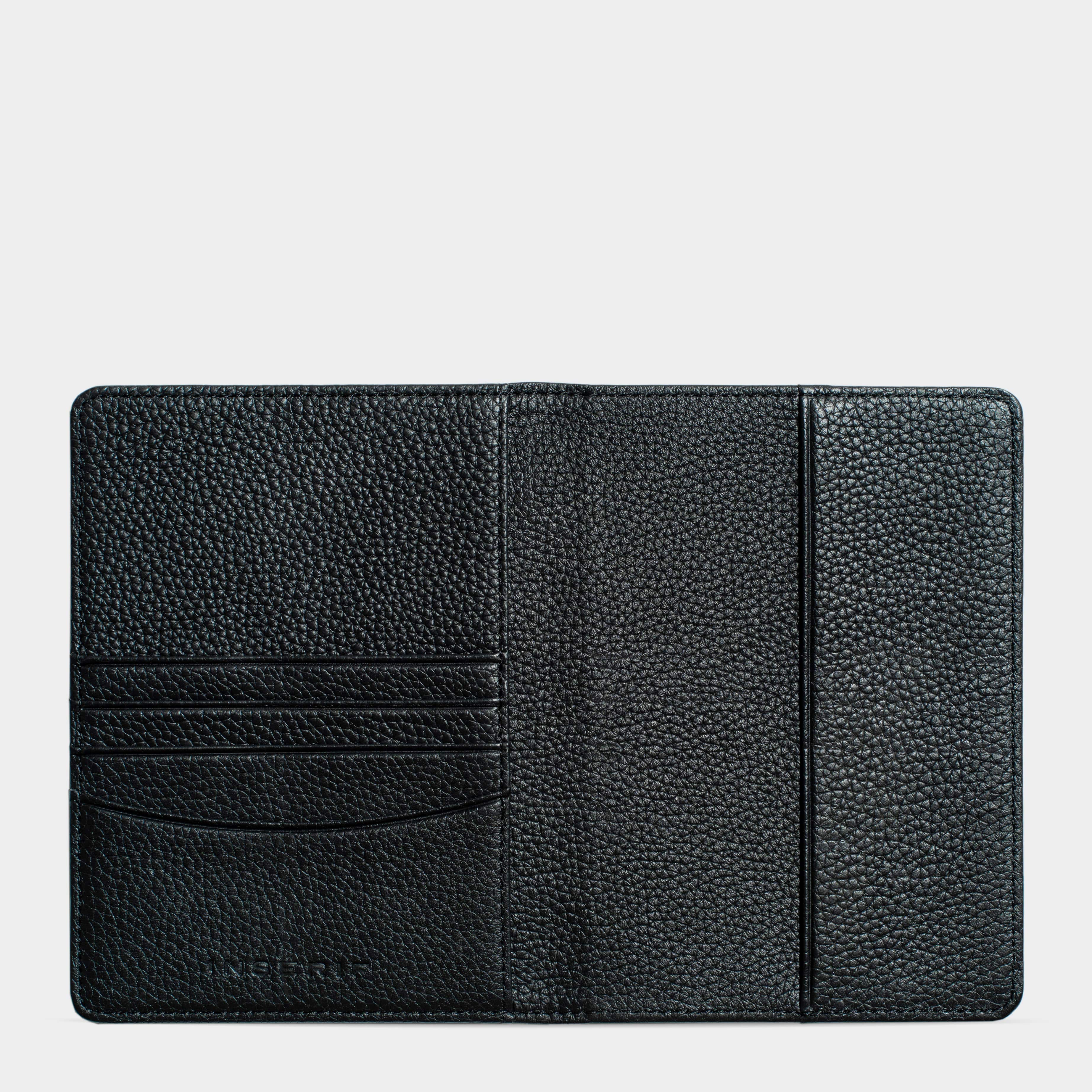 Black Pebble Leather Personalized Passport Holder
