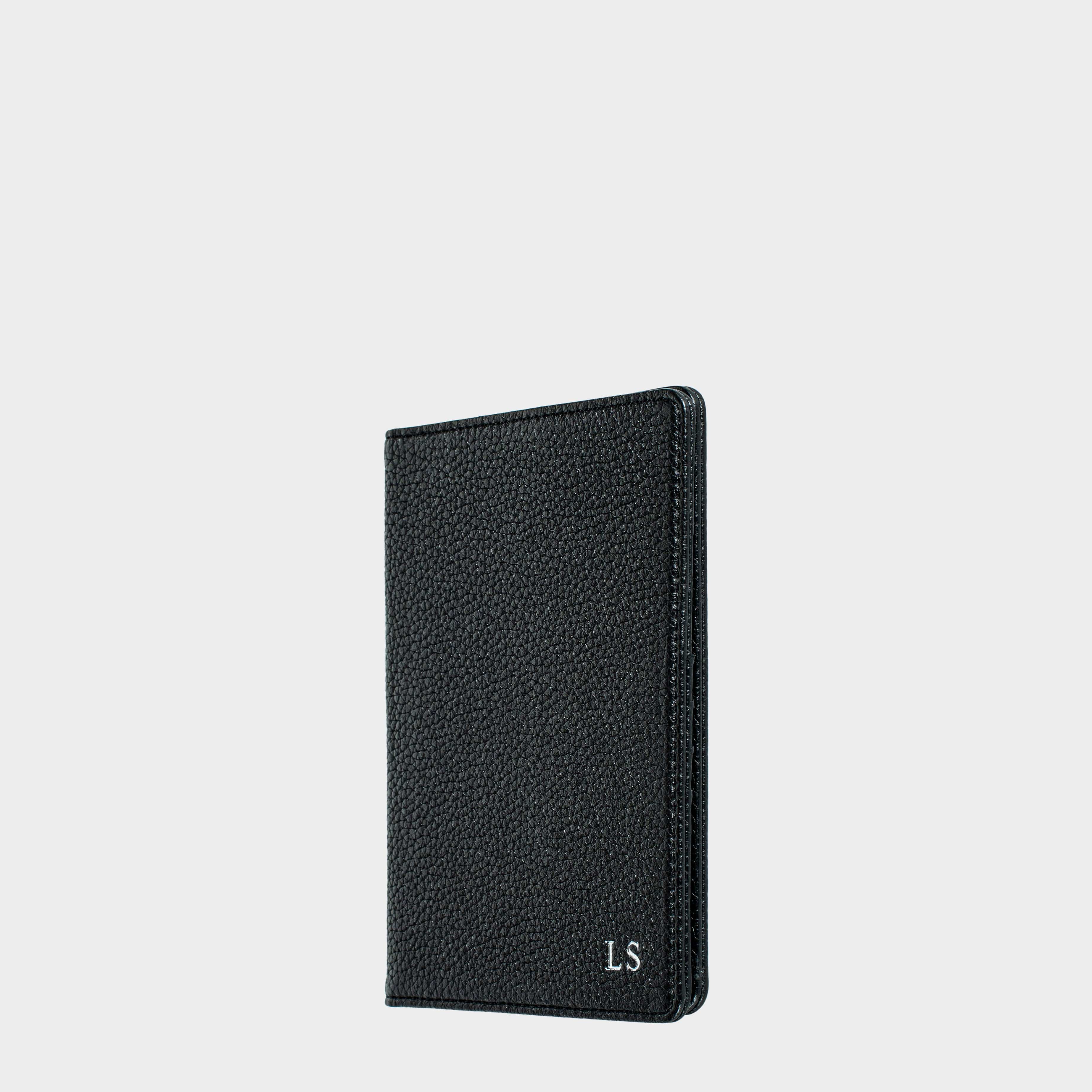 Black Pebble Leather Personalized Passport Holder