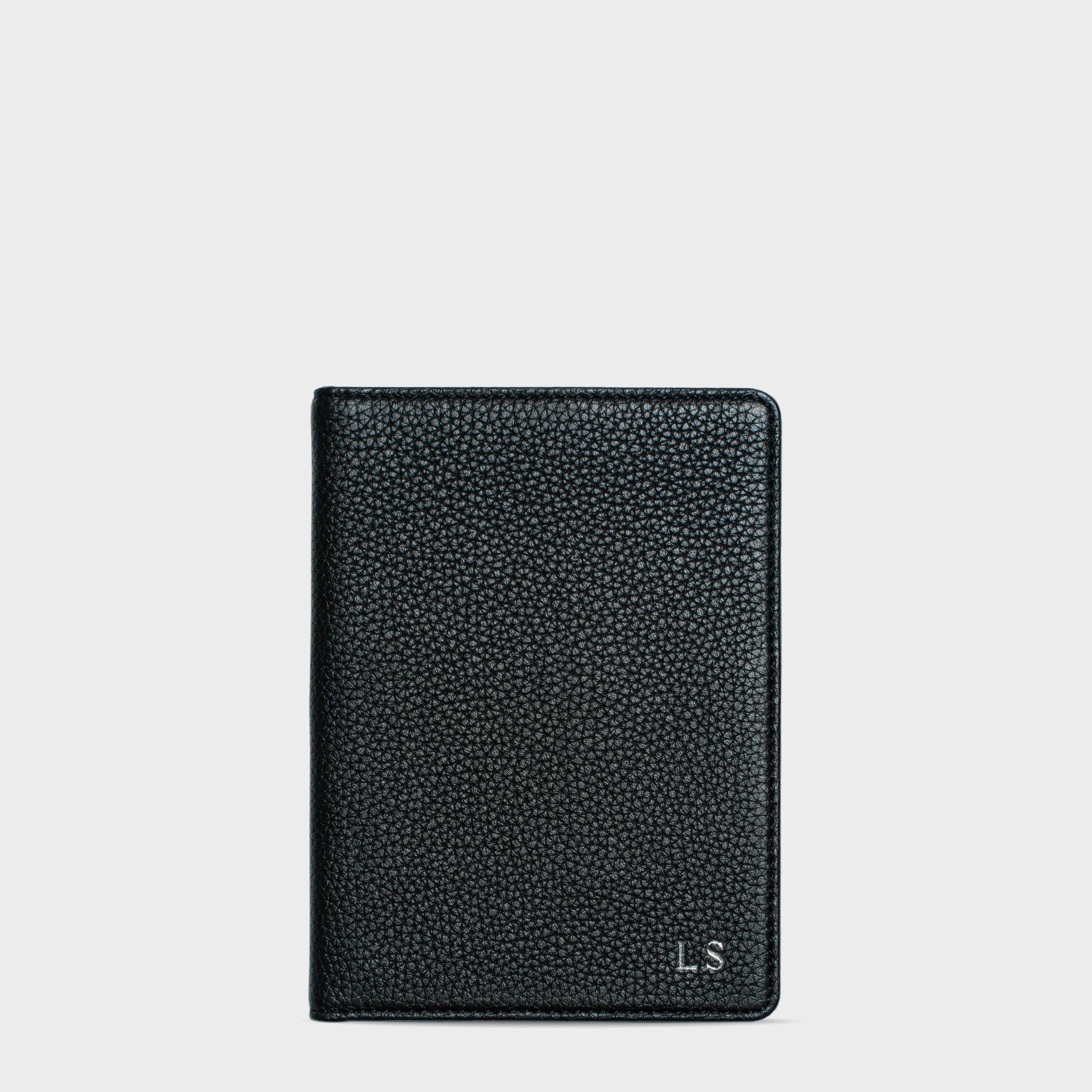 Black Pebble Leather Personalized Passport Holder