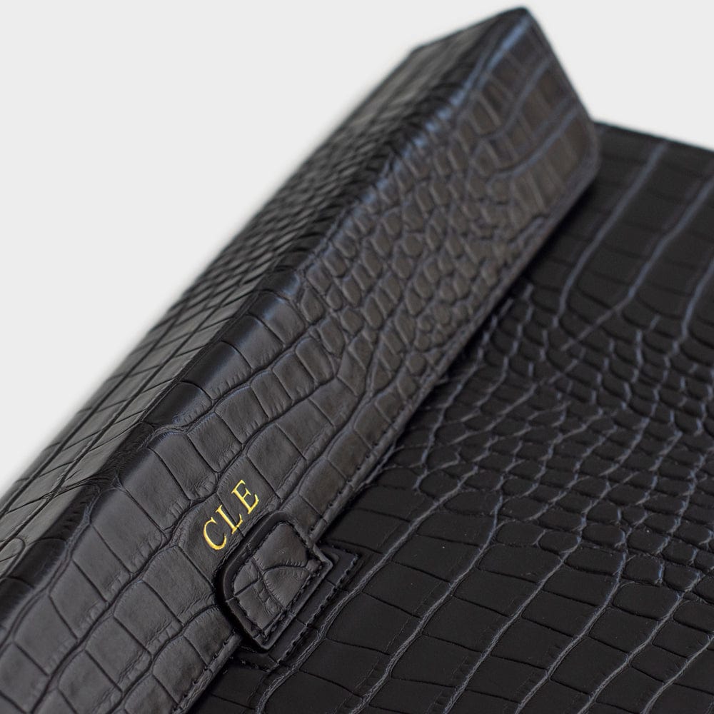 Black Lizard Texture Personalized Laptop Sleeve with Stand