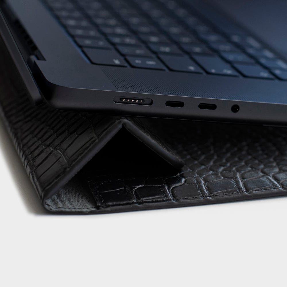 Black Lizard Texture Personalized Laptop Sleeve with Stand