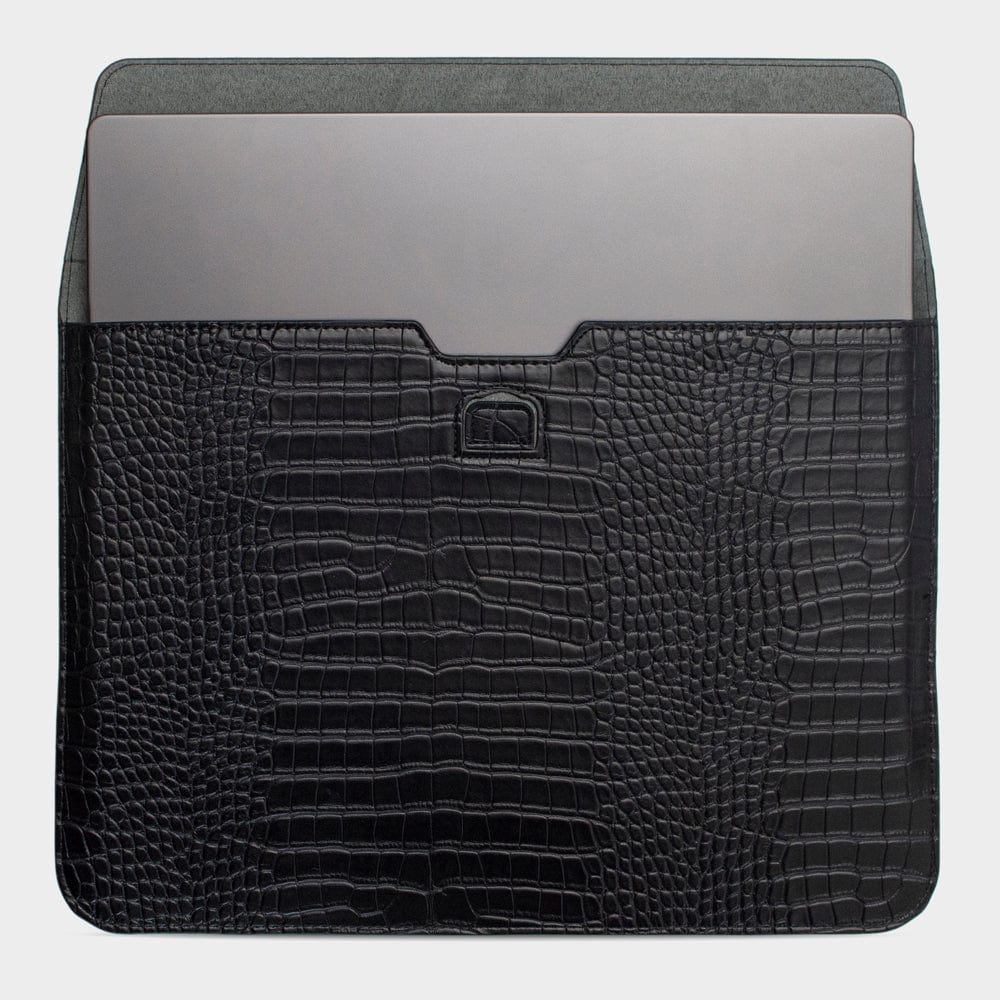Black Lizard Texture Personalized Laptop Sleeve with Stand