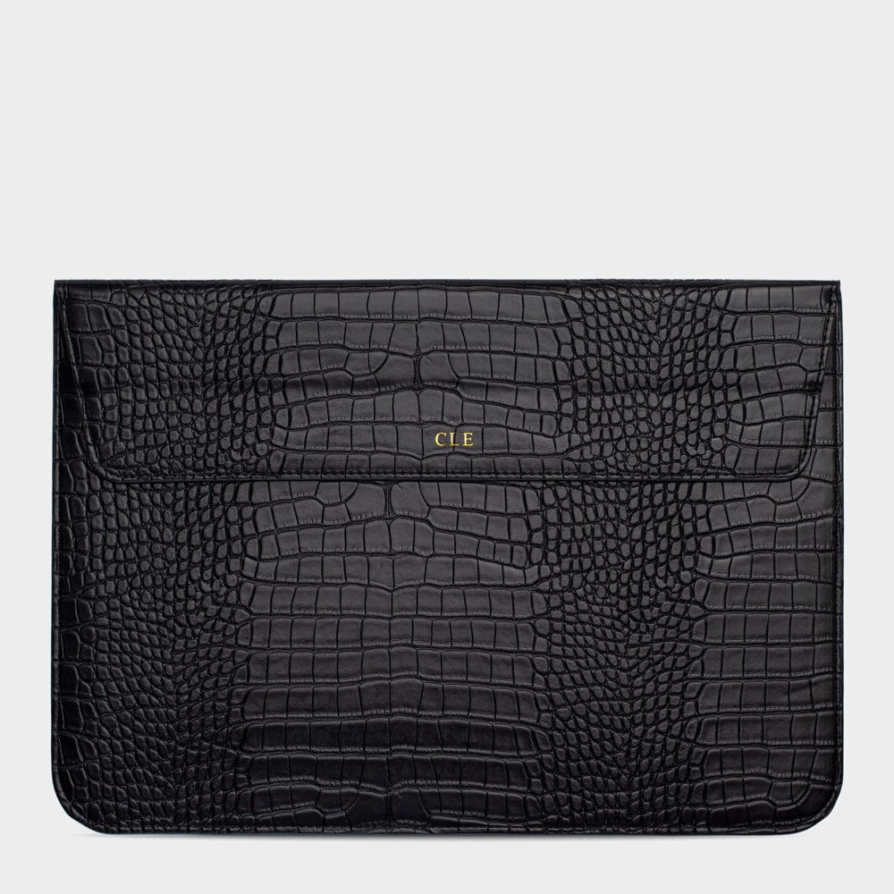 Black Lizard Texture Personalized Laptop Sleeve with Stand