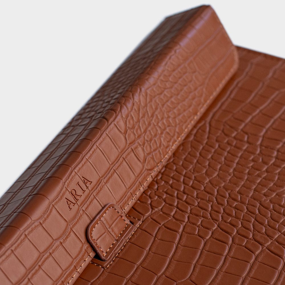 Dark Brown Lizard Texture Personalized Laptop Sleeve with Stand