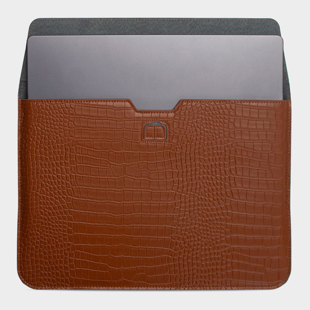 Dark Brown Lizard Texture Personalized Laptop Sleeve with Stand