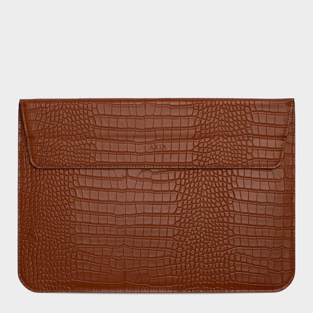 Dark Brown Lizard Texture Personalized Laptop Sleeve with Stand