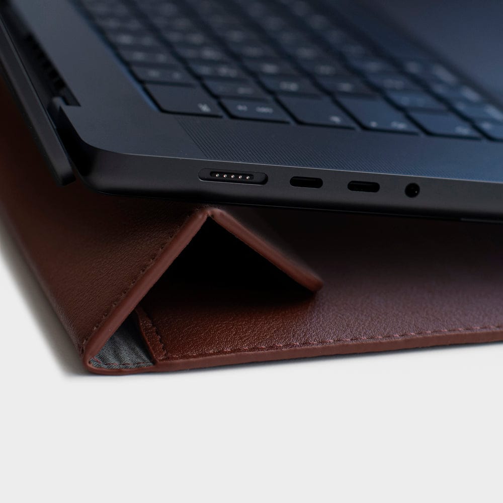 Dark Brown Personalized Laptop Sleeve with Stand