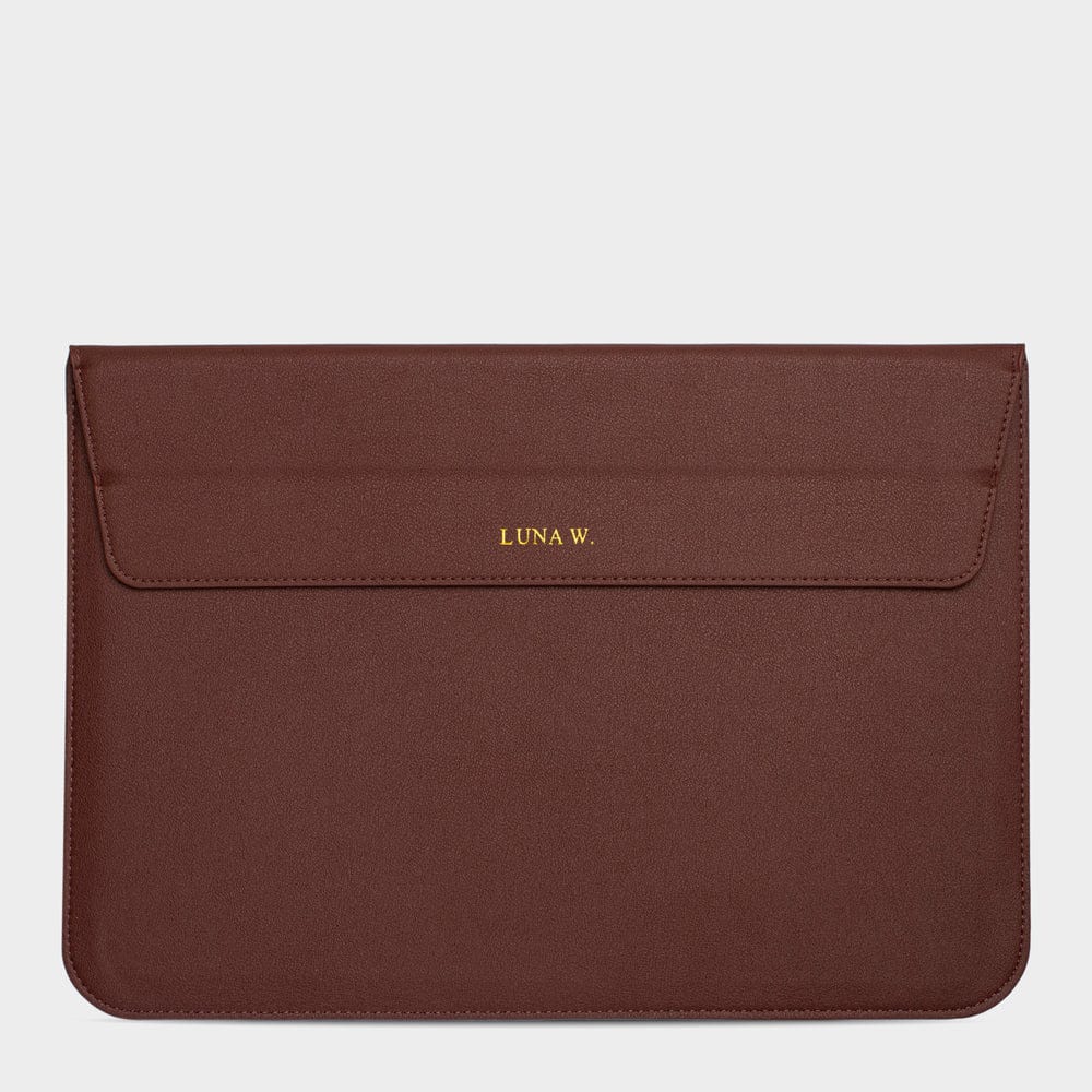 Dark Brown Personalized Laptop Sleeve with Stand