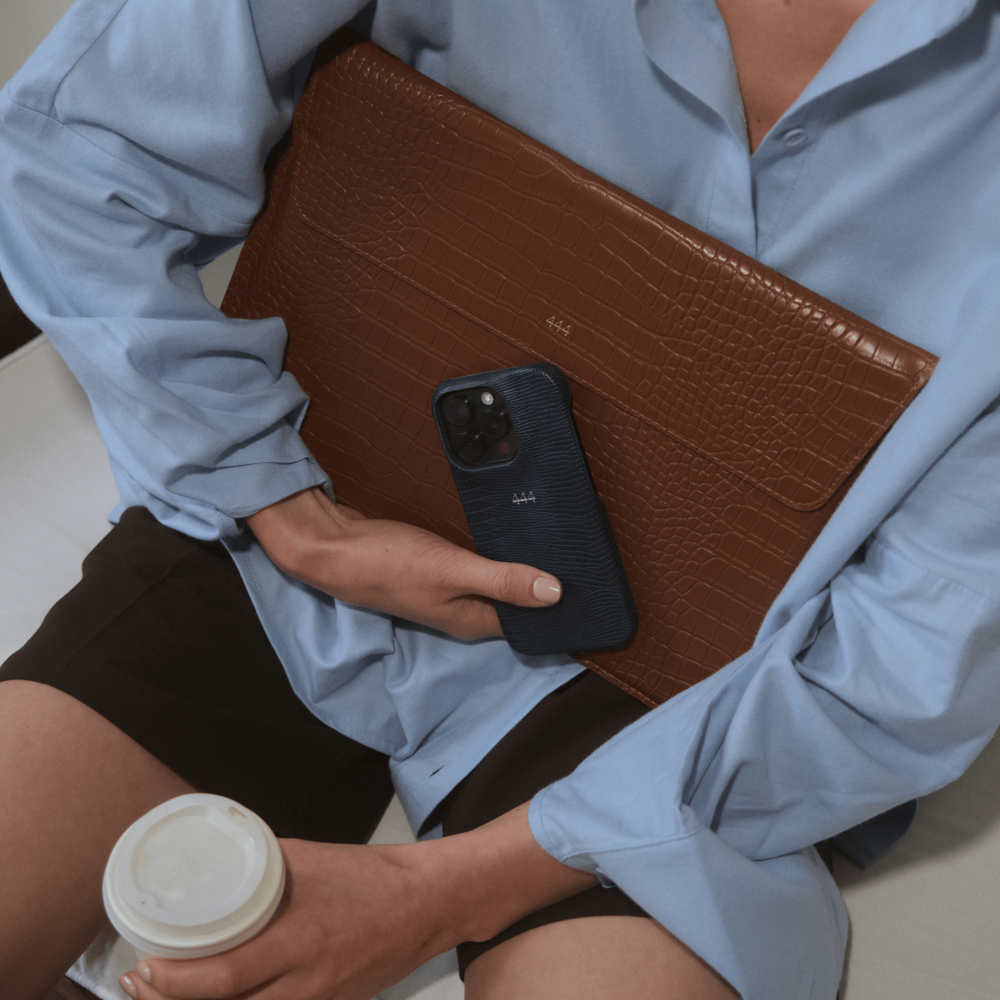 Dark Brown Lizard Texture Personalized Laptop Sleeve with Stand