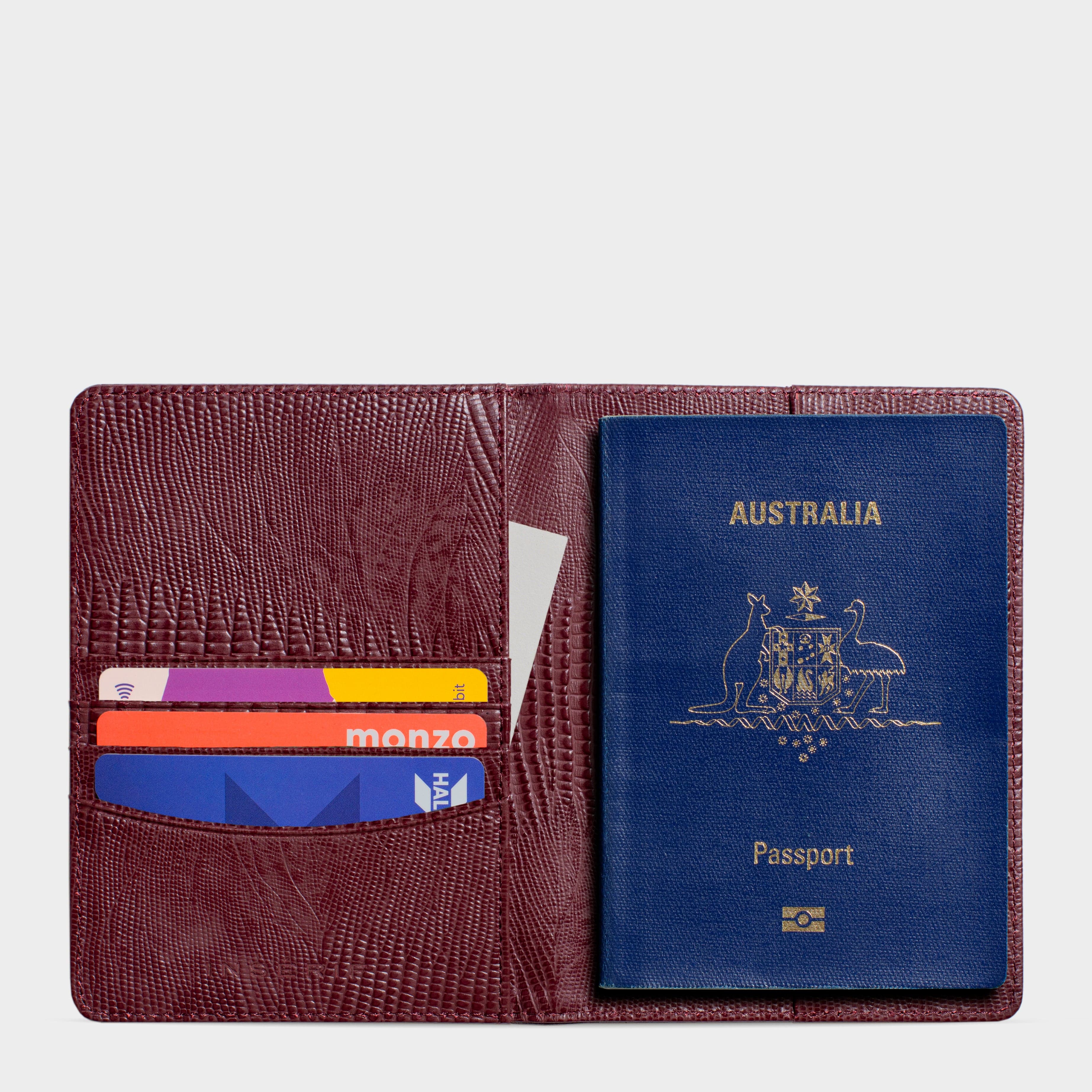 Burgundy Lizard Leather Personalized Passport Holder