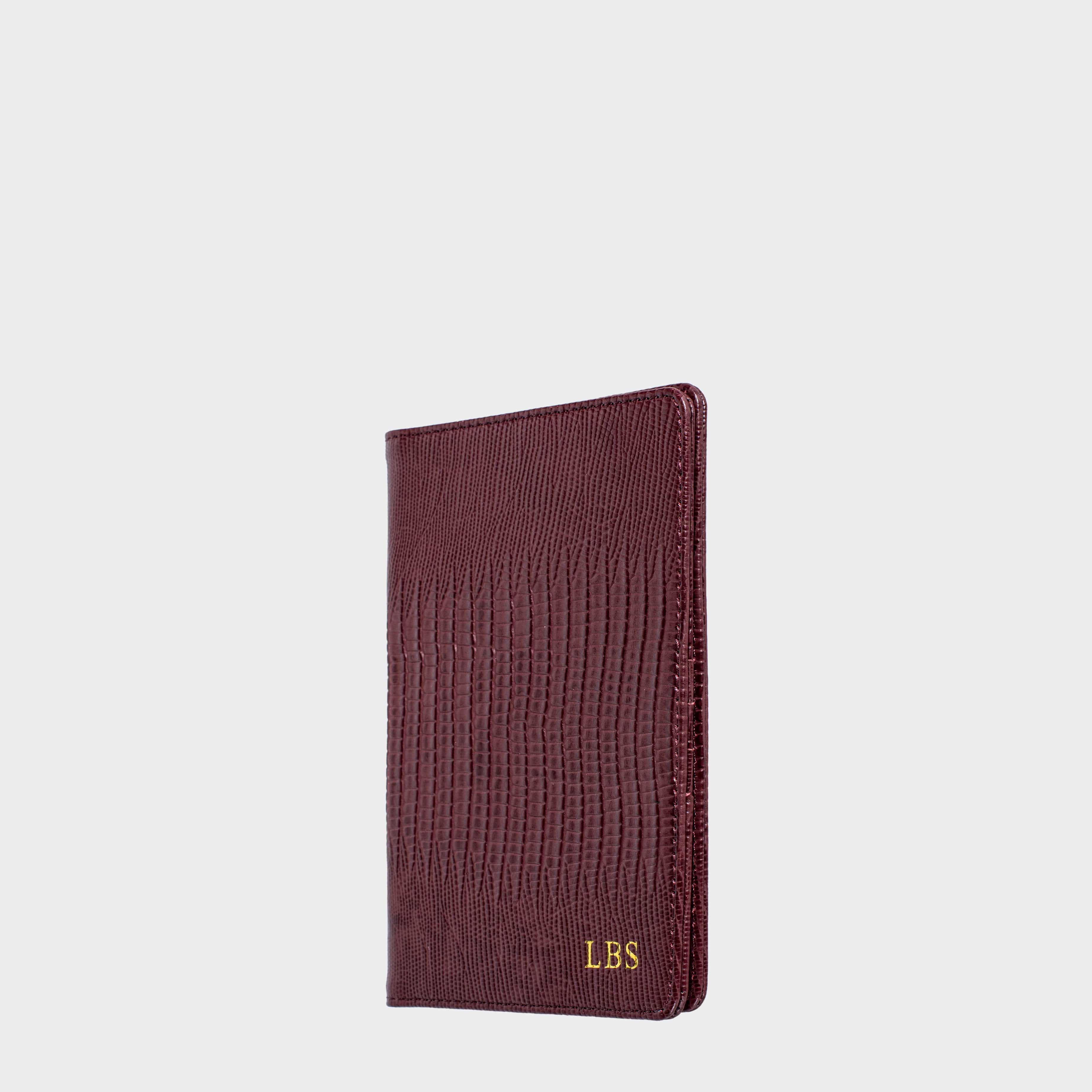 Burgundy Lizard Leather Personalized Passport Holder