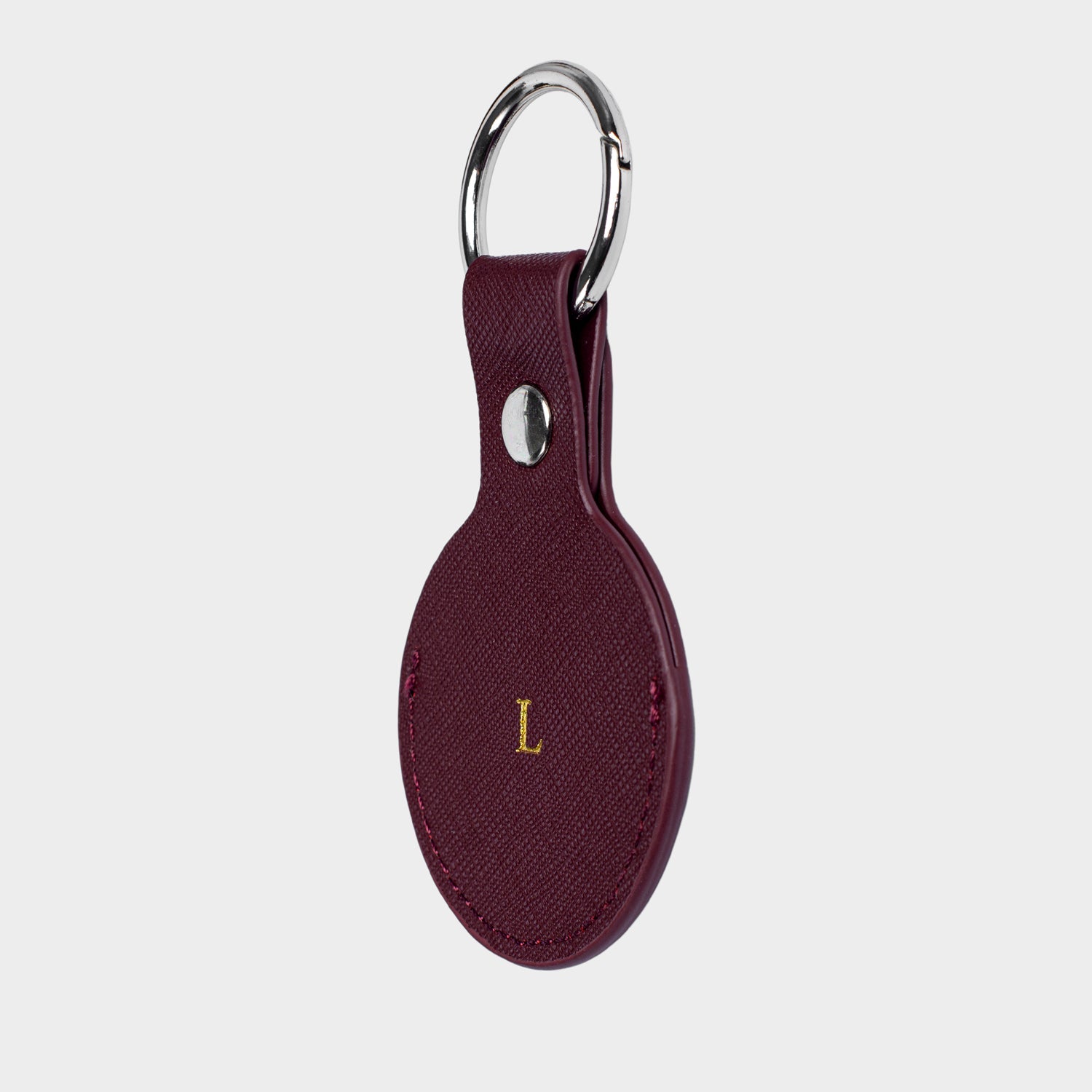 Burgundy Saffiano Leather Personalized Airtag Keyring