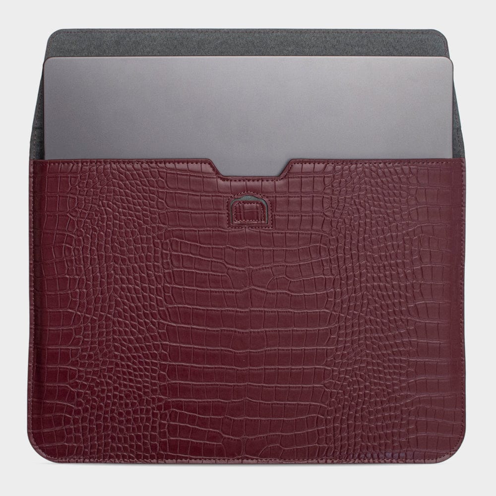 Burgundy Lizard Texture Personalized Laptop Sleeve with Stand