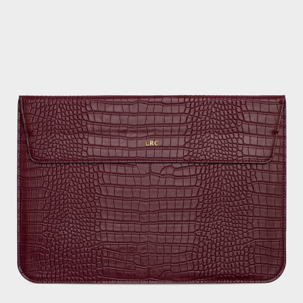 Burgundy Lizard Texture Personalized Laptop Sleeve with Stand