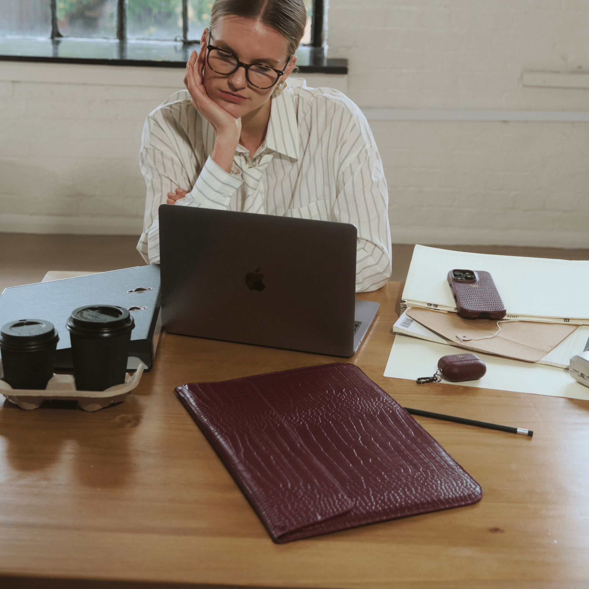 Burgundy Lizard Texture Personalized Laptop Sleeve with Stand