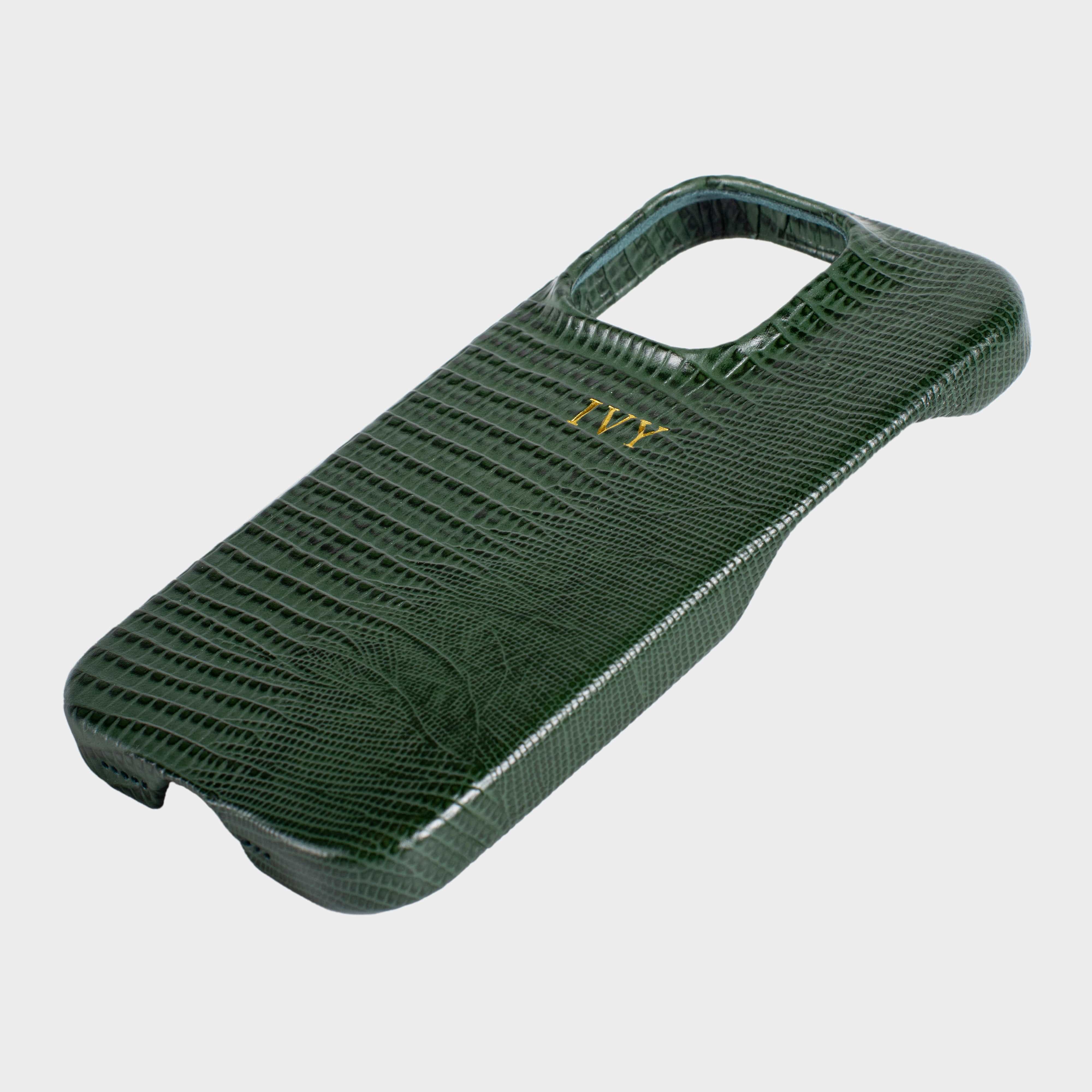 Dark Green MagSafe Lizard Leather Personalized Case
