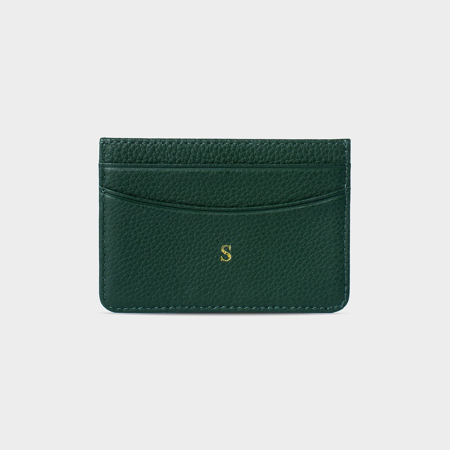 Dark Green Pebble Leather Personalized Card Holder