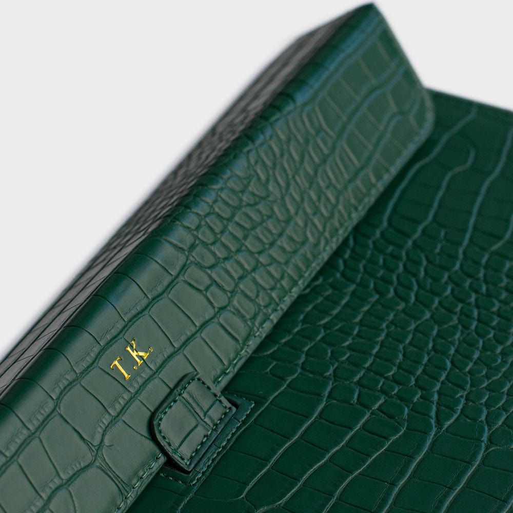 Dark Green Lizard Texture Personalized Laptop Sleeve with Stand