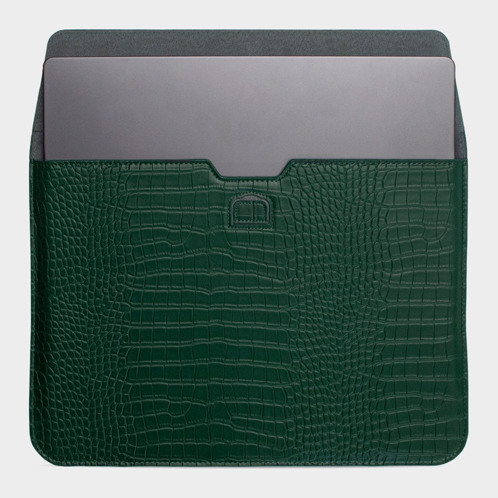 Dark Green Lizard Texture Personalized Laptop Sleeve with Stand