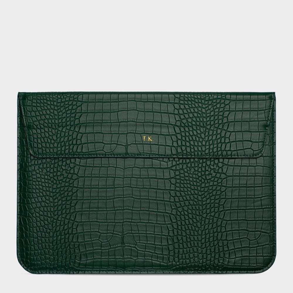 Dark Green Lizard Texture Personalized Laptop Sleeve with Stand