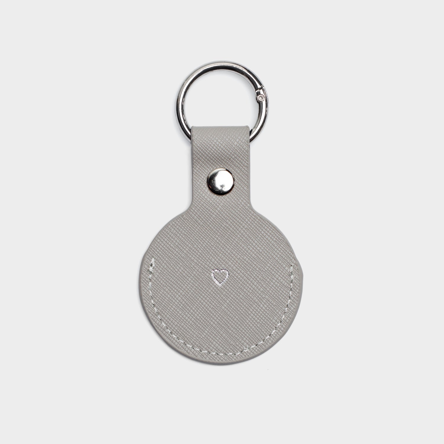 Dove Grey Saffiano Leather Personalized Airtag Keyring