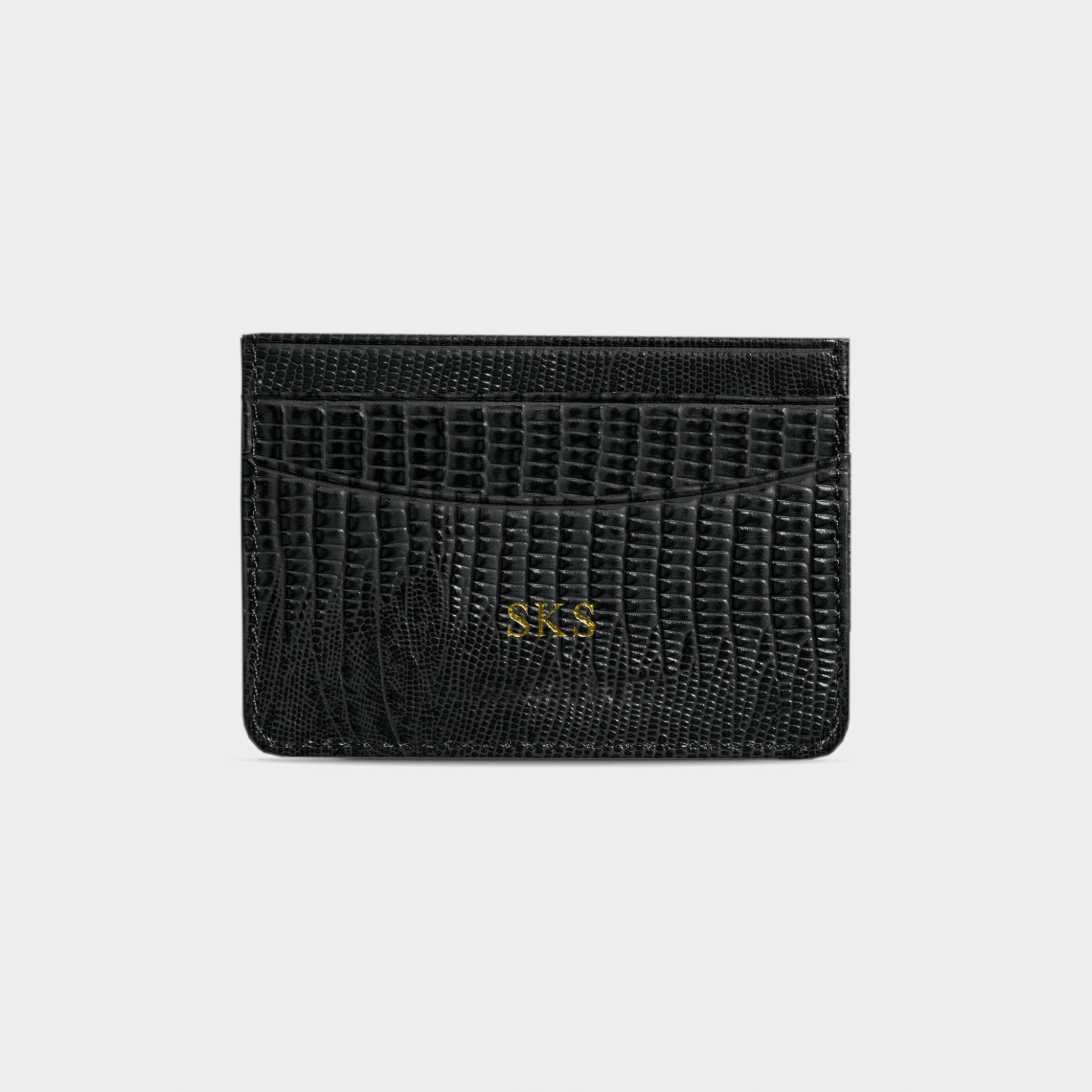 Black Lizard Leather Personalized Card Holder