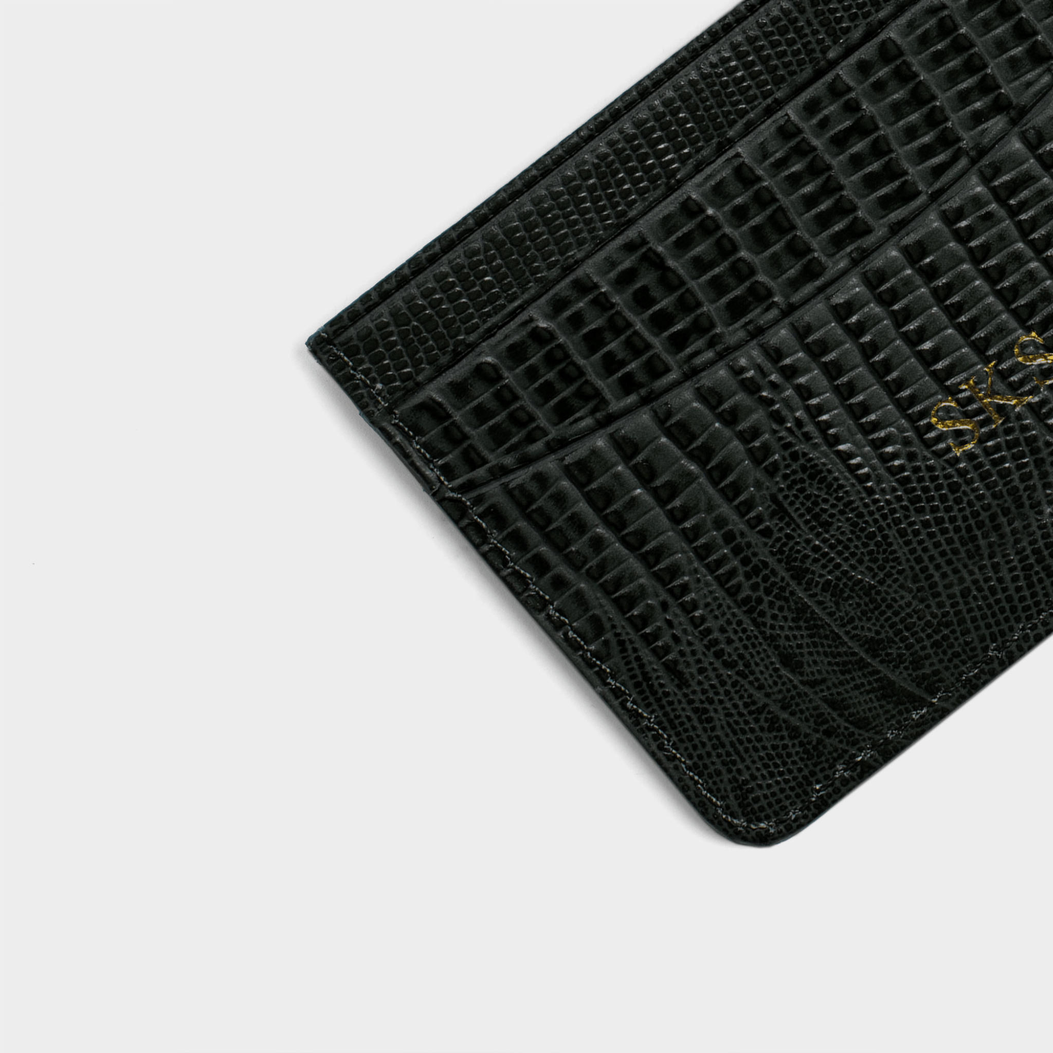 Black Lizard Leather Personalized Card Holder