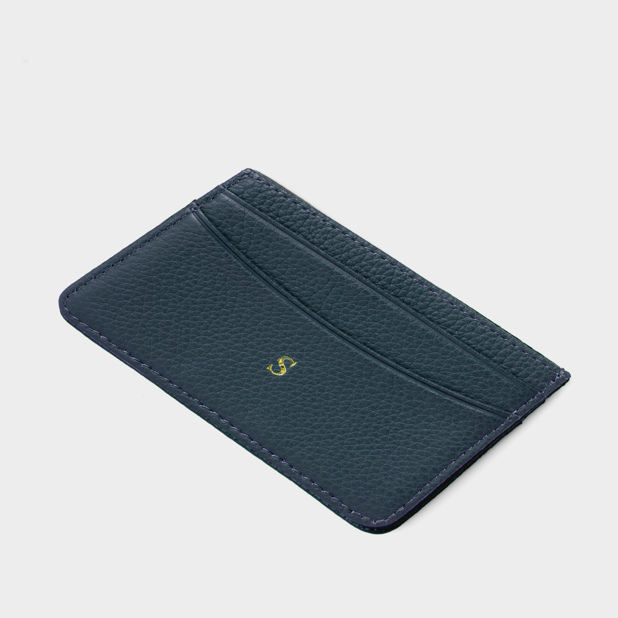 Navy Pebble Leather Personalized Card Holder