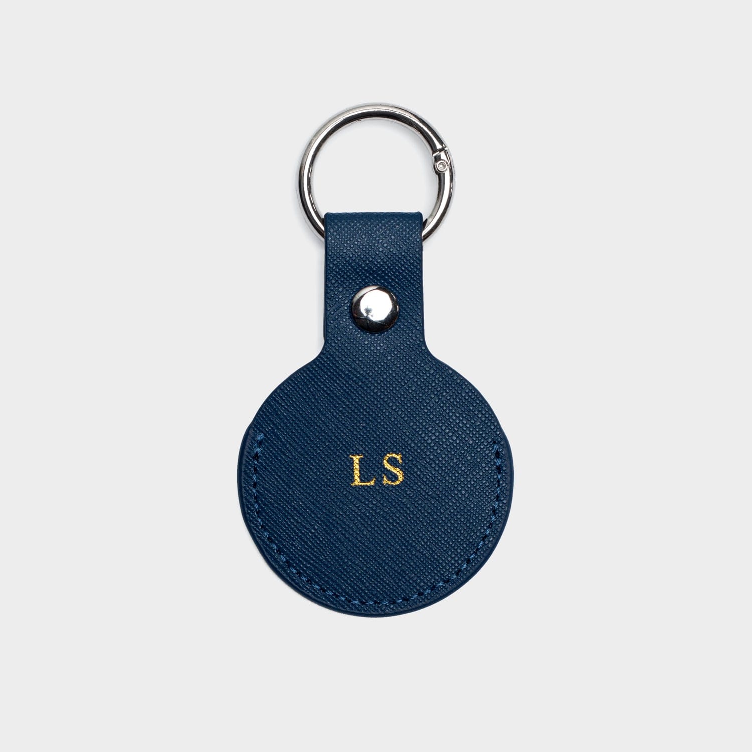 Navy Saffiano Leather Personalized Airtag Keyring
