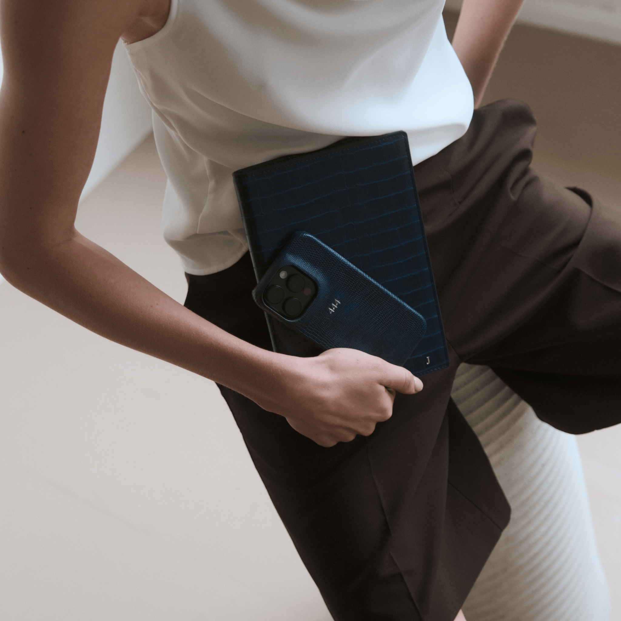 Navy Lizard Texture Personalized Snap Case