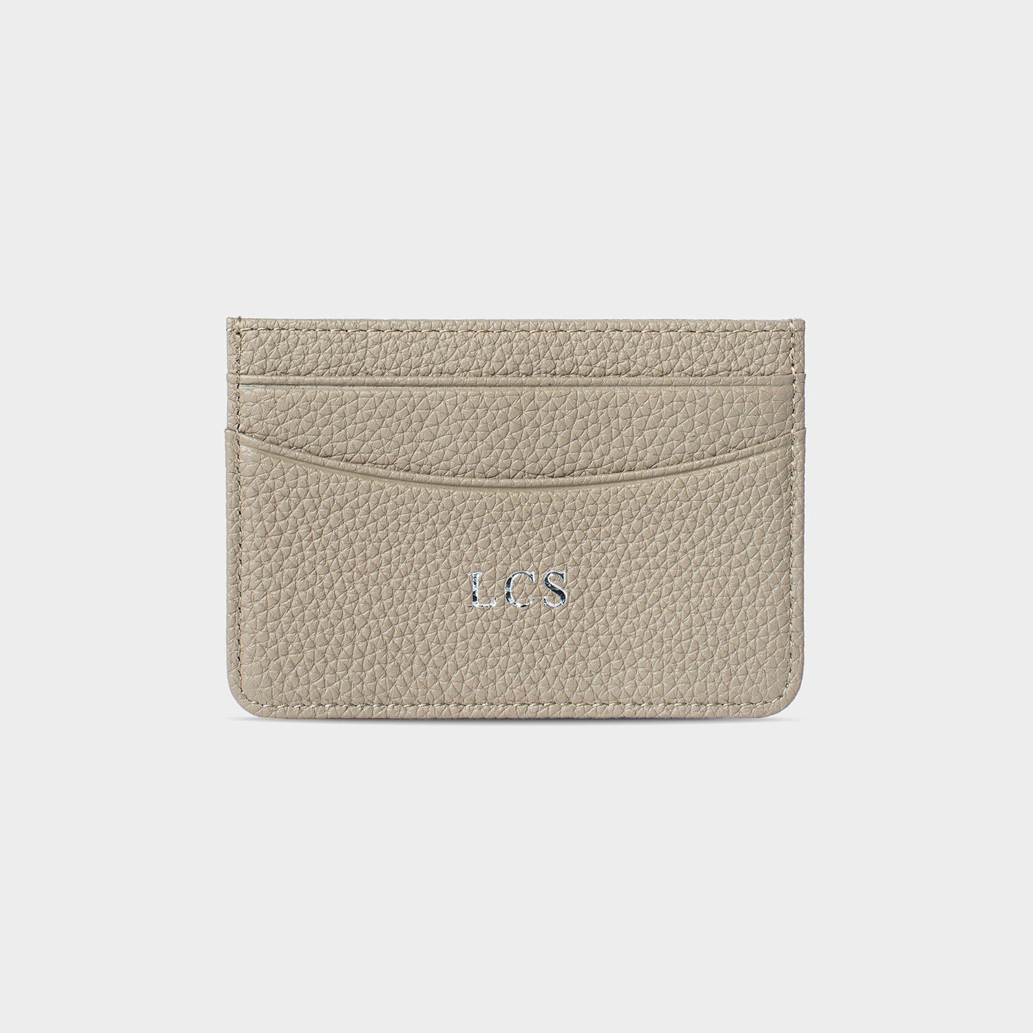 Taupe Pebble Leather Personalized Card Holder